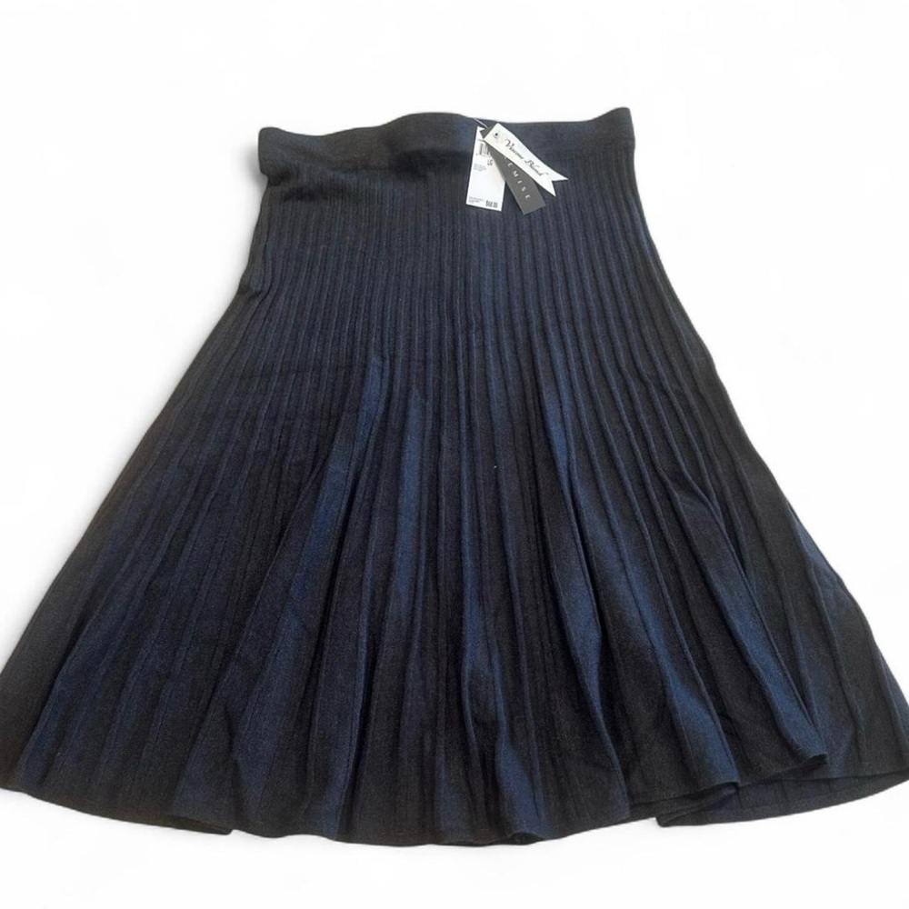 NWT Premise L Dark Grey Knit Sweater Midi Skirt Wide Rib High Waist Pleated Goth